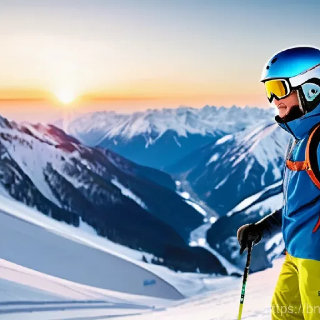 스키 강사 자격 시험 후기 - **Prompt:** A young, determined aspiring ski instructor, wearing a brightly colored, layered winter ...