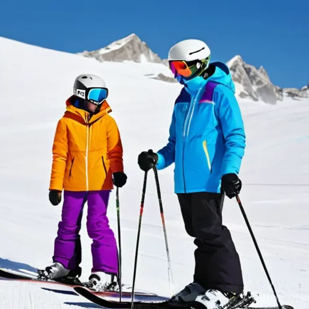 스키 강사의 연수 및 재교육 과정 - **Prompt:** A patient and encouraging ski instructor, male or female, dressed in vibrant, modern ski...