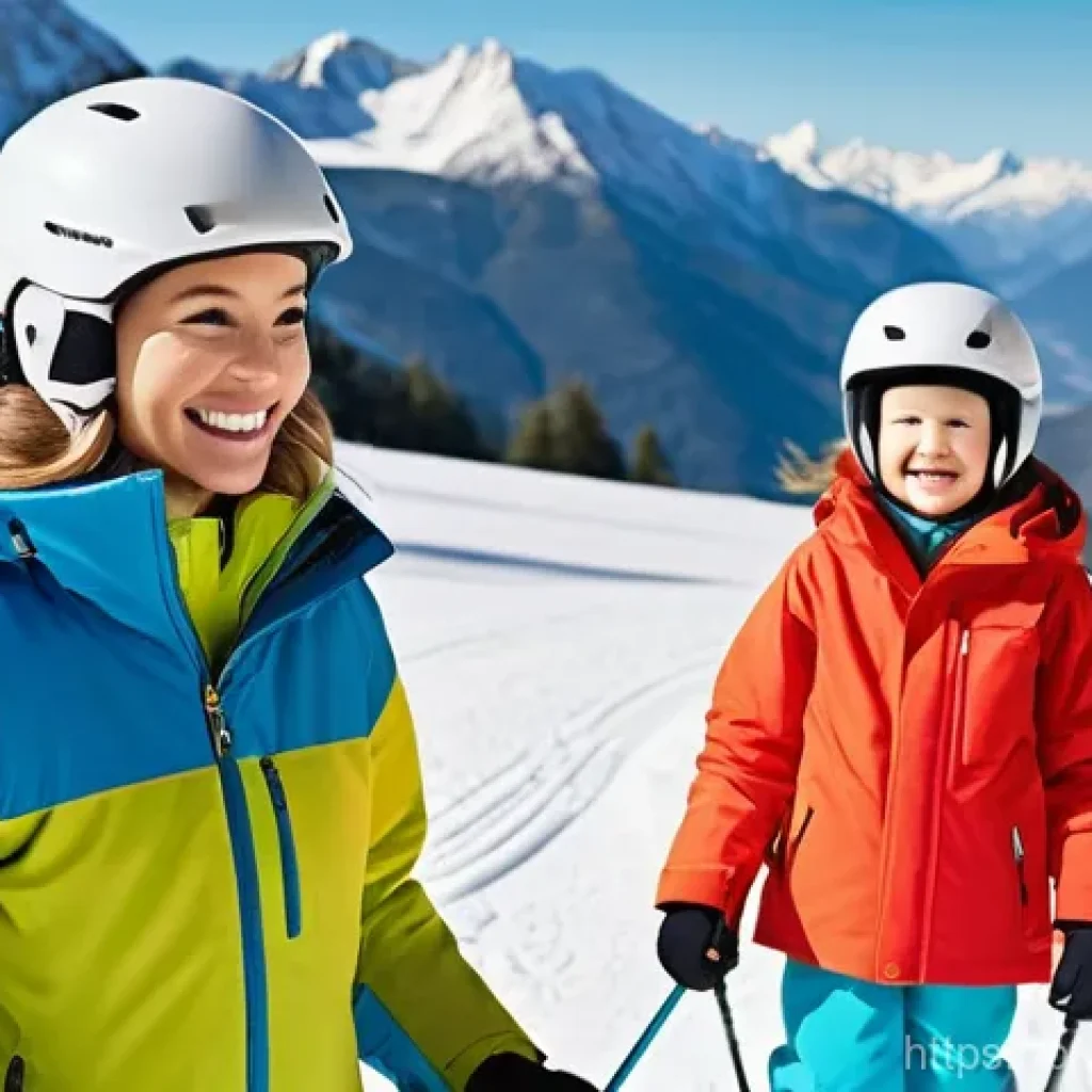 스키 강사의 고객 데이터 관리 - **Prompt:** A cheerful female ski instructor, wearing a brightly colored, functional ski jacket and ...